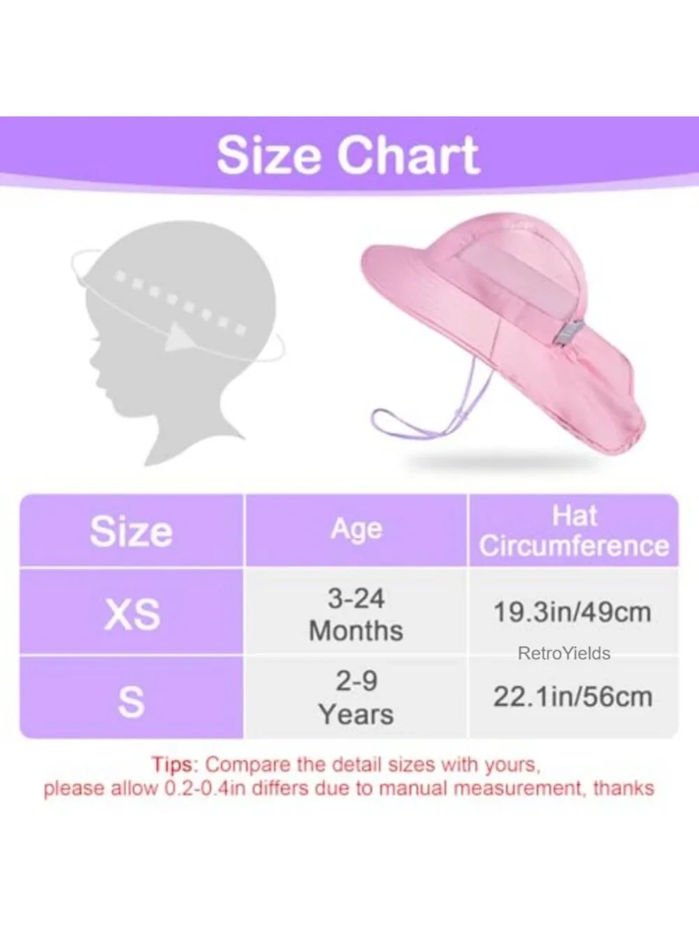 Kids UPF 50+ Sun Hat Wide Brim Neck Flap Adjustable Chin Strap Breathable Mesh
